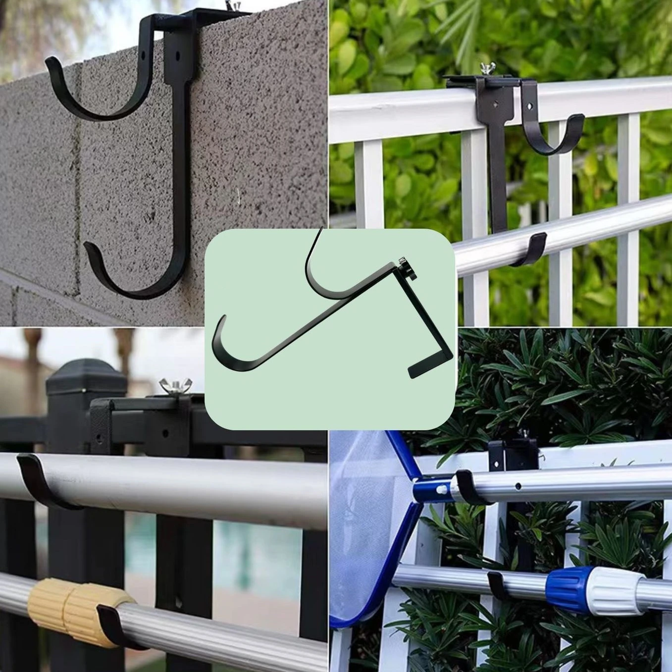 4pcs, Adjustable Aluminum Pool Pole Hanger,Pool Fence Hooks For Pool Poles, 4pcs Swimming Pool Pole Hook,Heavy Duty Fence Hooks