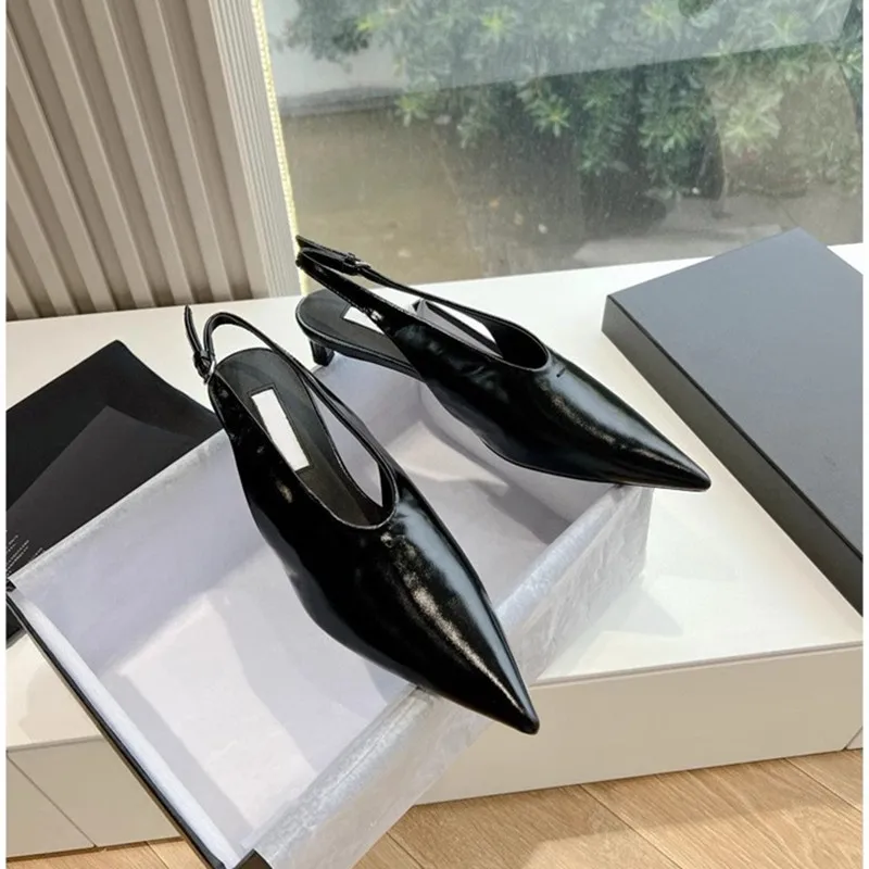 High Quality Sexy Pointed Sandals, Women's Genuine Leather Bag Head, Half Slippers, Cat Heel, Witch Back, Empty Single Shoes