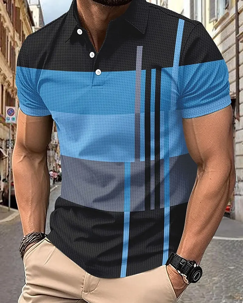 Summer Men's Golf Line Sports Golf Shirt Fashion Short Sleeved Polo Shirt Collared Shirt Casual Tops Outdoor Street Polo Shirts