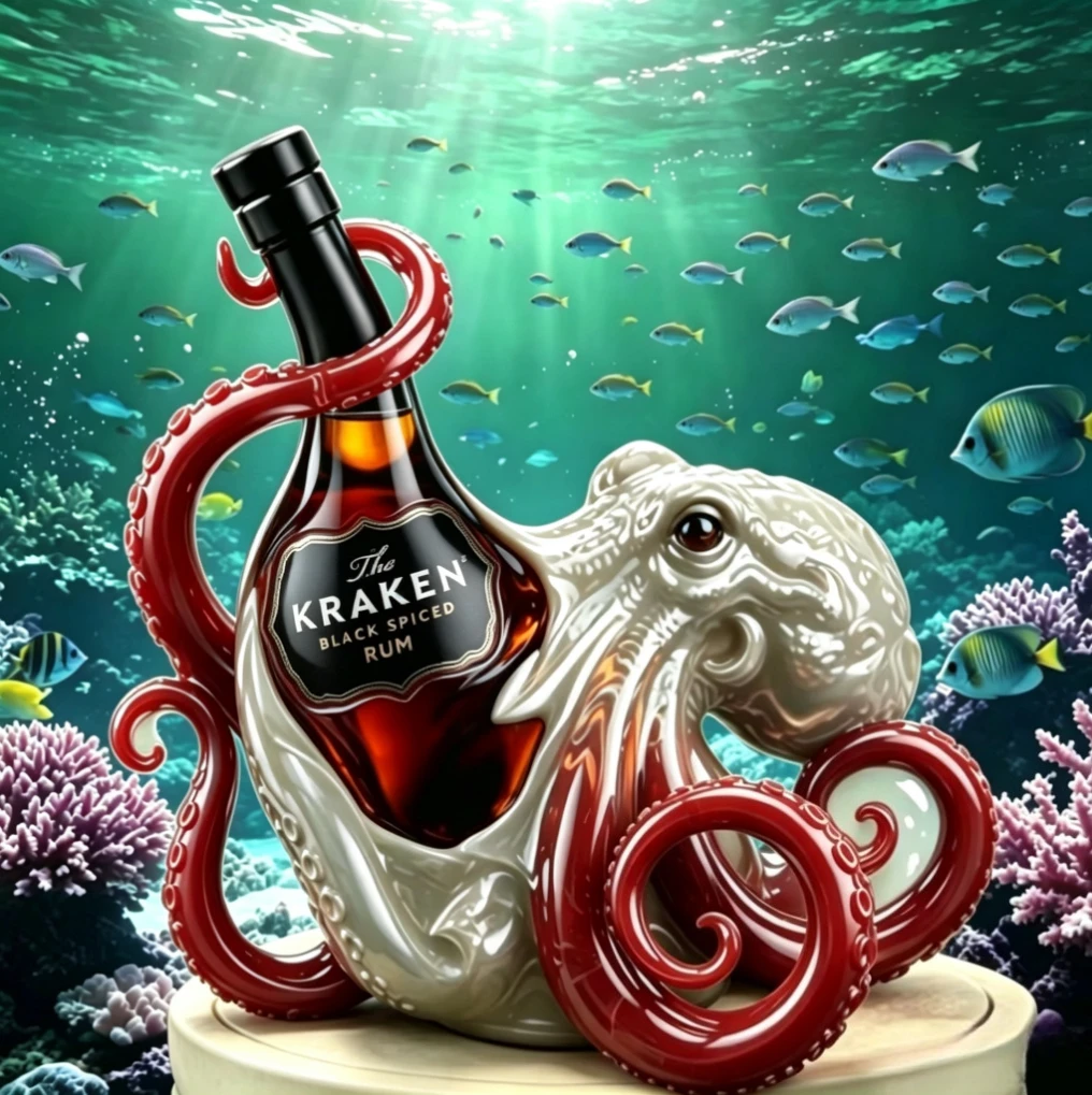Botella de Licor de Vidrio con Forma de Pulpo Hecha a Mano con Tentáculos Rojos para Whisky, Scotch y Vodka