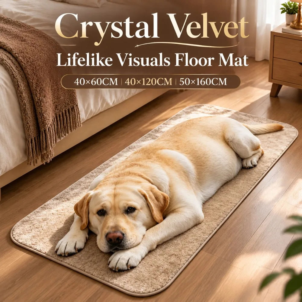 Crystal Velvet Lifelike Visuals Floor Mat 40×60CM 40×120CM 50×160CM Water-absorbing Bedroom Door Rug Non-slip Dog Pattern