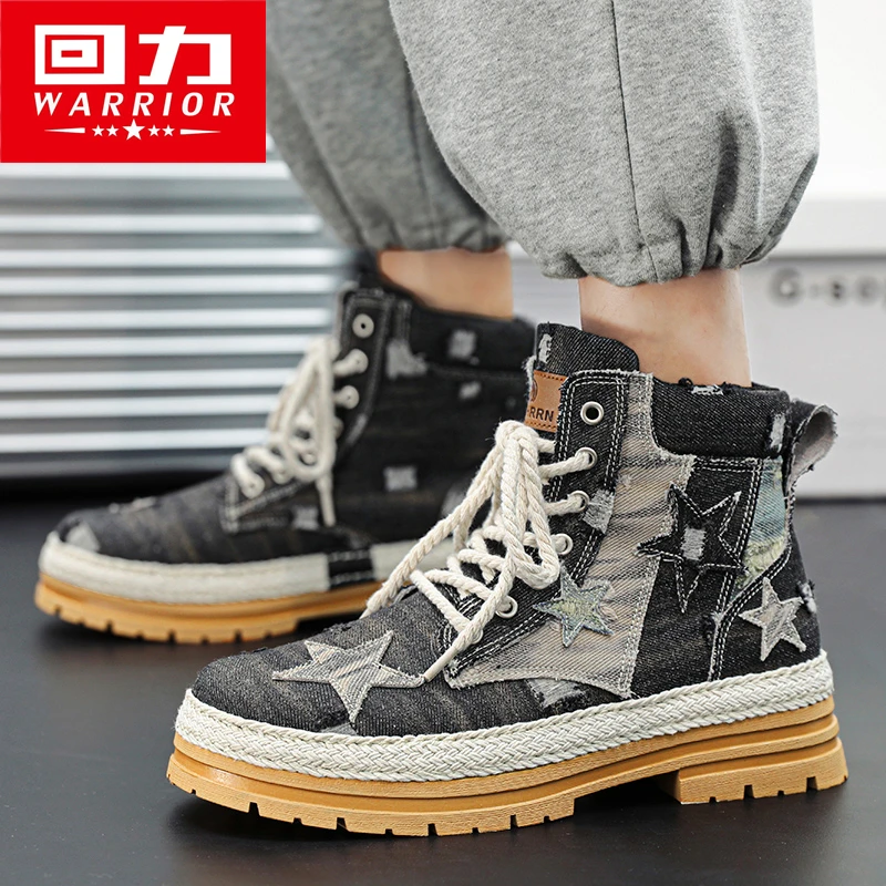 Warrior-Botas de diseño Retro para hombre, zapatos informales para senderismo al aire libre, tejido a mano, camisetas altas para senderismo, otoño 2024