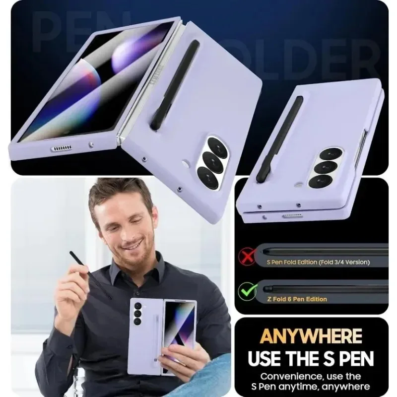 High Quality Pure Color Matte Slim Phone Case With Pen For Galaxy Samsung Z Fold 7 6 5 4 3 Built-in Screen Back Protector Cover