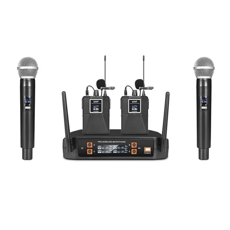 

Беспроводная микрофонная система 3CGRO для караоке, 4-канальная UHF-система с динамическими микрофонами фиксированной частоты для церкви