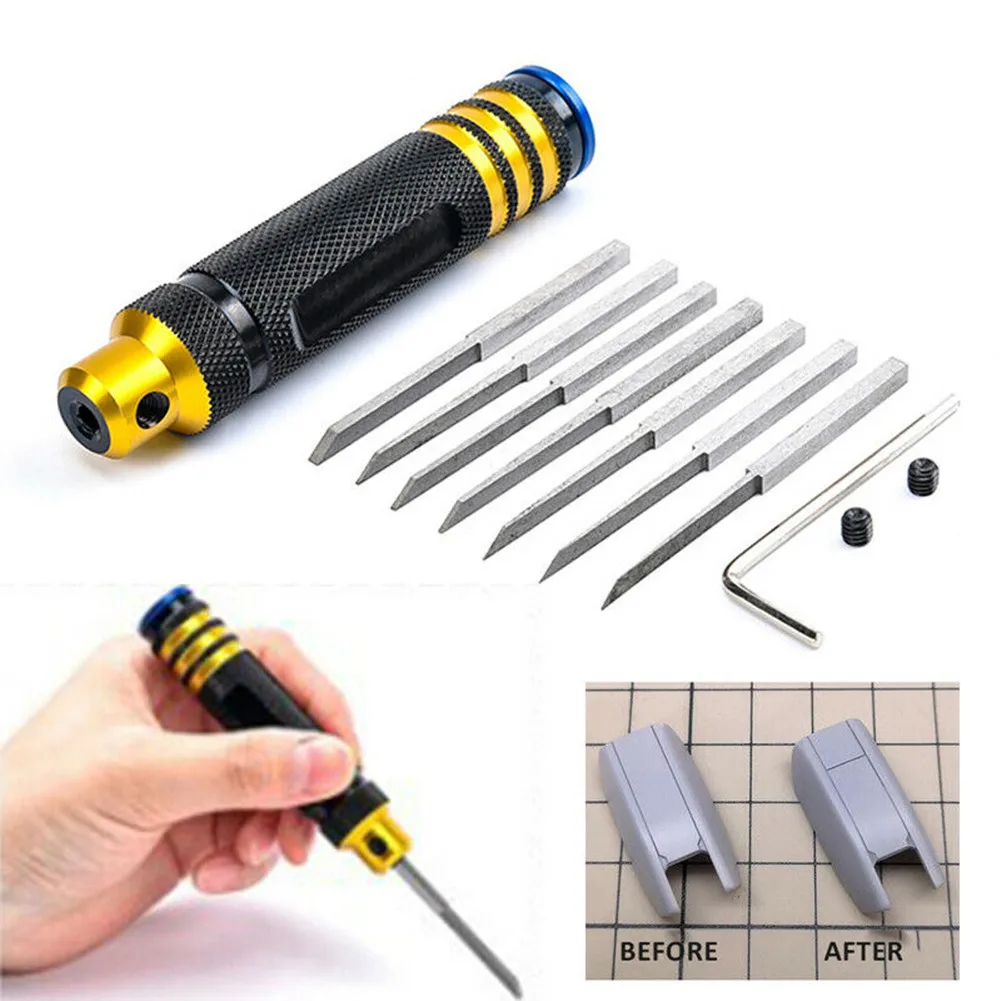 

Model Chisel with 7 Blades 0.1mm-2.0mm for Gundam Resin Scribe Line Carving Hobby Cutting RC Car Drone Repairing Chisel