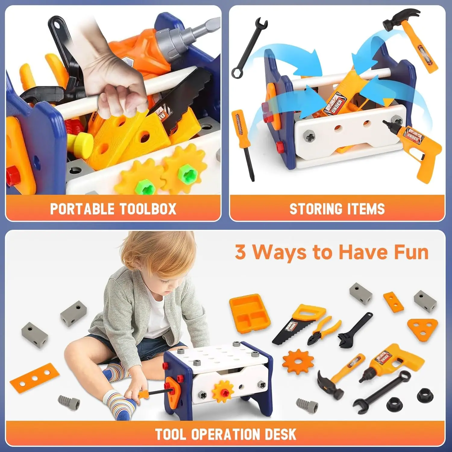 Kids Tool Set, 41 PCS Tool Kit Electric Drill, STEM Montessori Educational Toys, Toddler DIY Assembly Disassembly Toys Gifts
