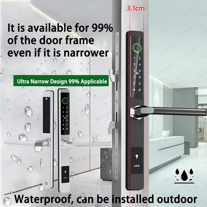 RAYKUBE DQ04 Slim Advanced Waterproof Bluetooth TT LOCK Remote Unlock Fingerprint Smart Door Lock For Outdoor Sliding Door