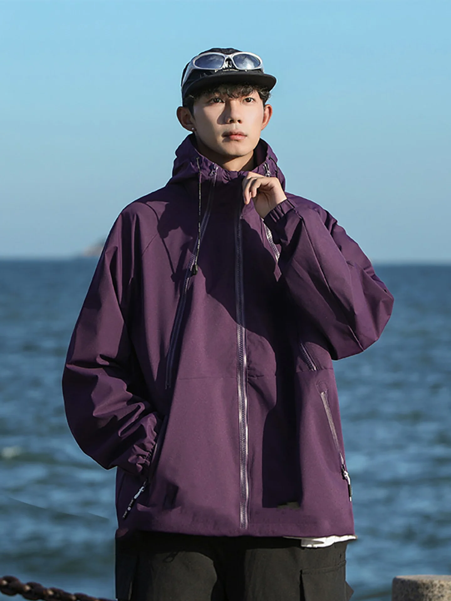 

Men's Outdoor Casual Jaet Spring Autumn Tee-in-One Hooded Windbreaker Versatile Faionable Polyester Nylon Cosite Fiber