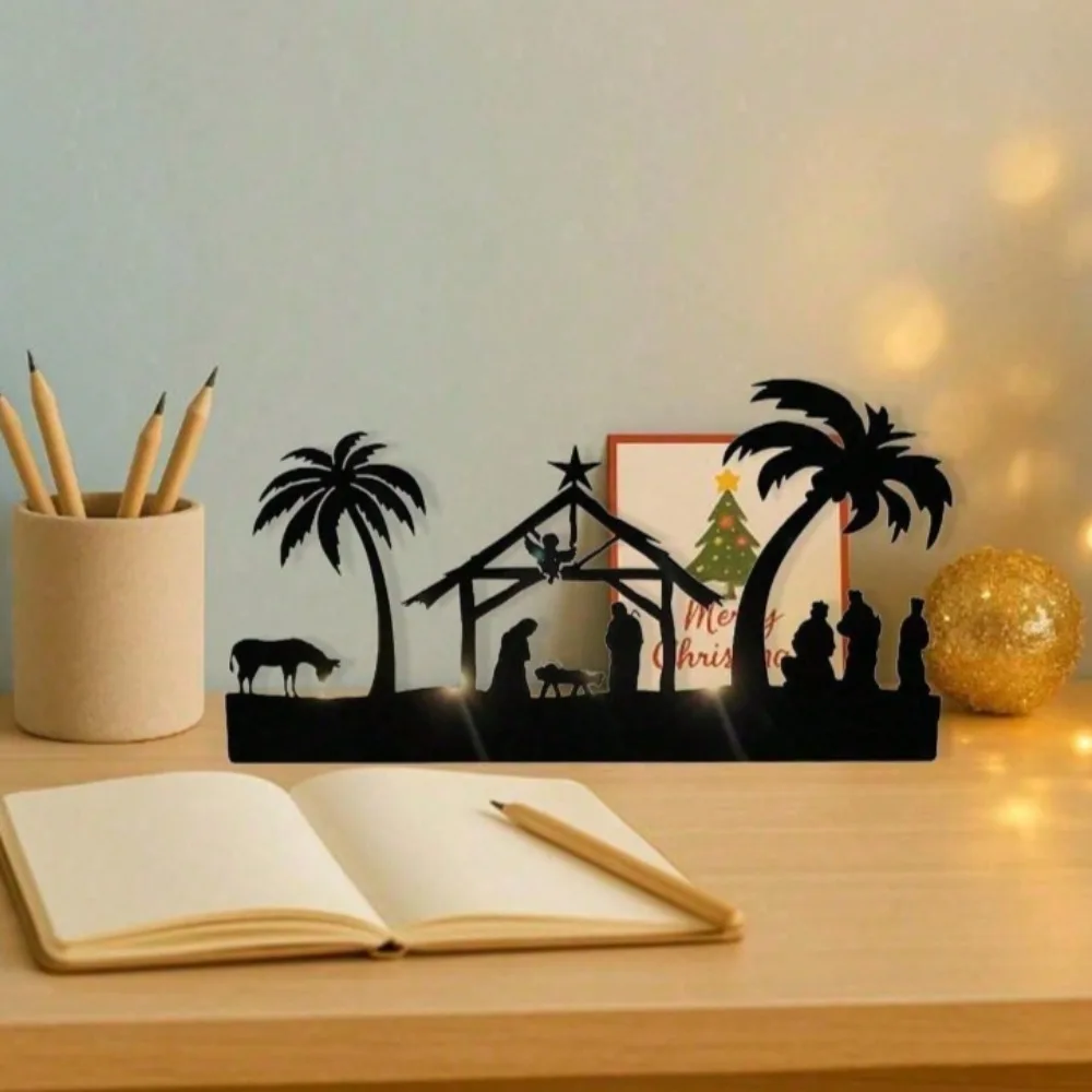 Metall-Kerzenhalter-Set für Weihnachtskrippe, Rustikale Jesus-Krippenszene Adventskerzenständer Weihnachtstisch-Dekoration Farmhaus Feiertagsdeko