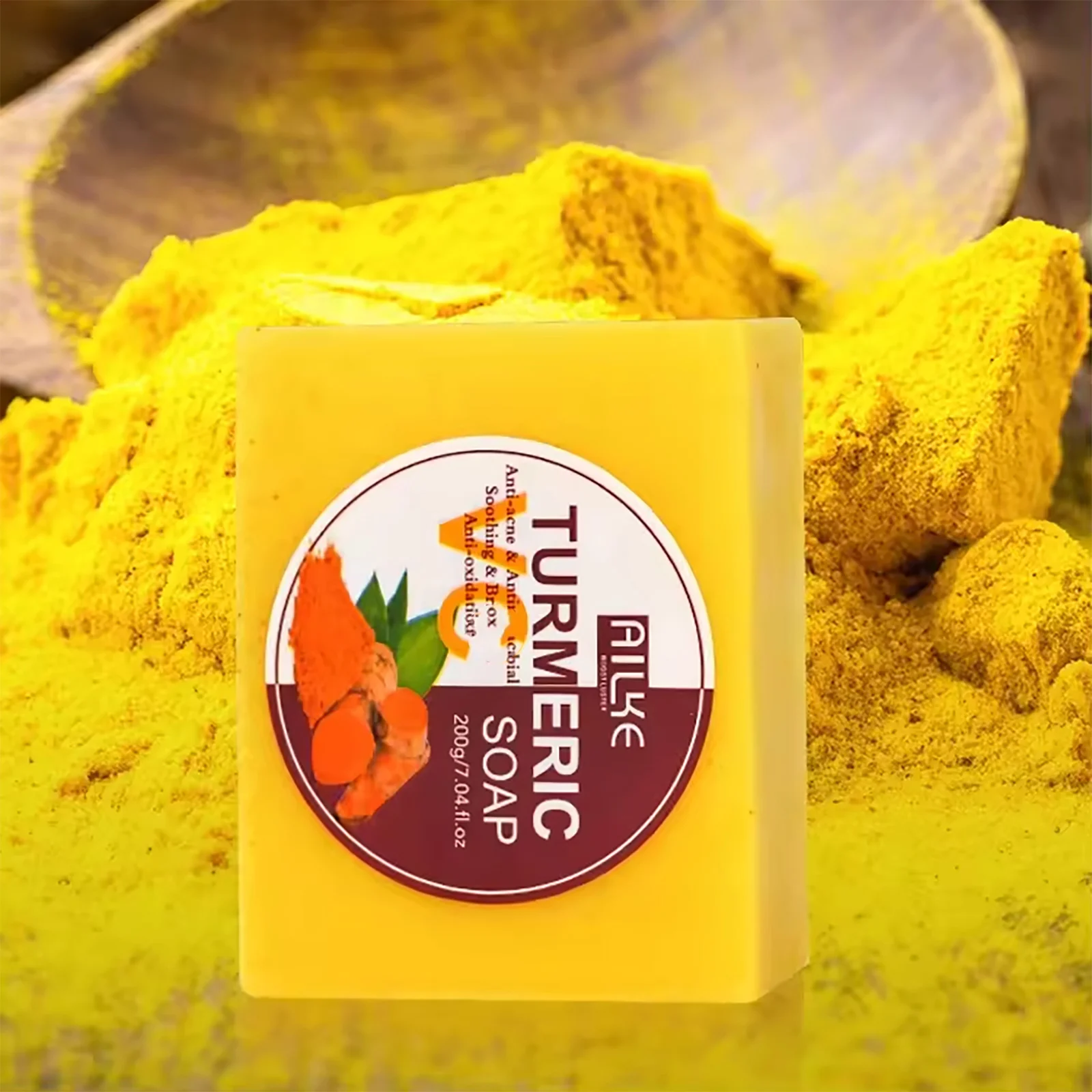 AILKE Organic Turmeric Soap Bar, Whiten, Reduce Acne, Pimples, Blackheads, Brightening, Clean Skin, Even Skin Tone