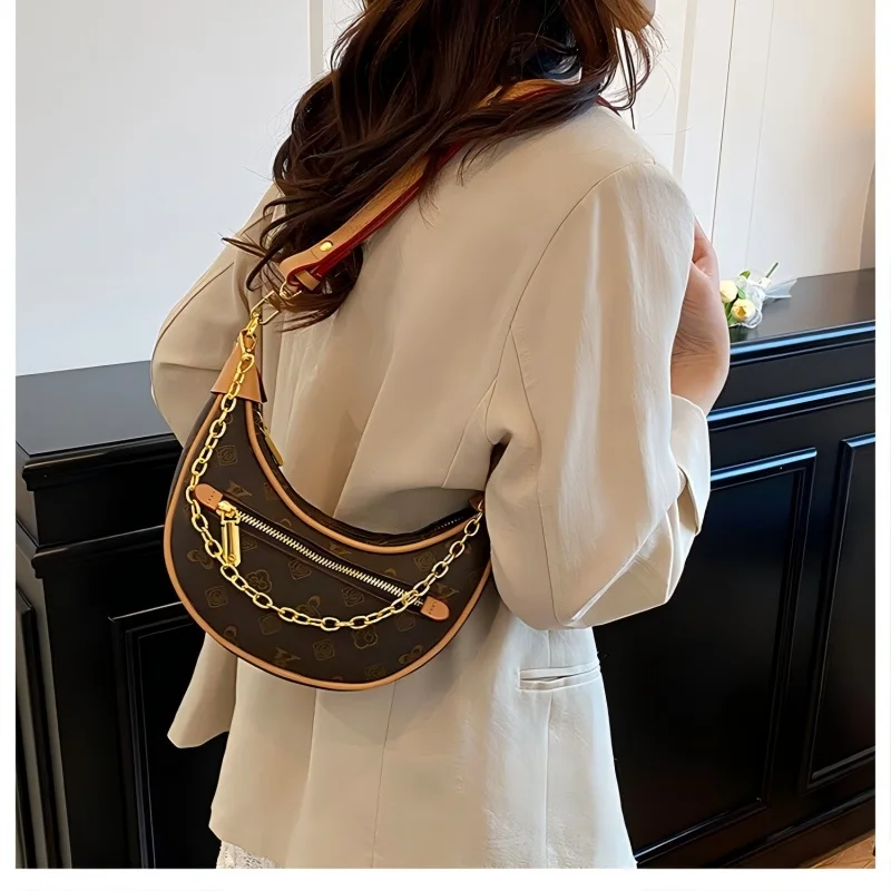 2026 New Style Pea Pod Bag Women's Fashion Printed Handbag Chain Shoulder Sling Bag Dumpling Bag Crescent Bag fashion bag