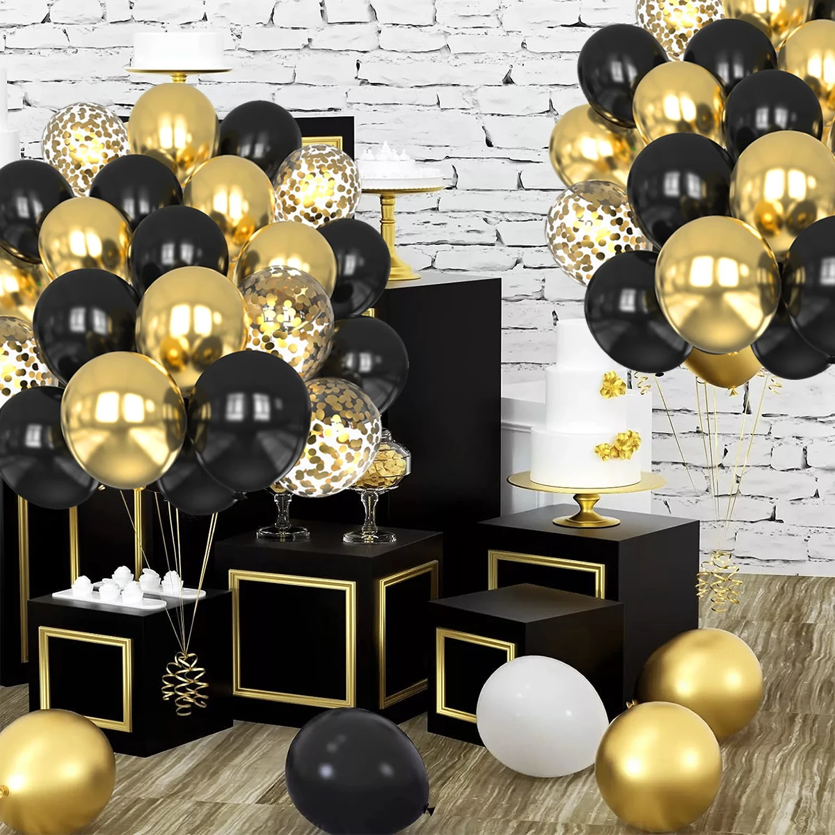 51pcs 12/10 inch Balloon Bundle Set Black Gold Metal Baloon Confetti Ballons Wedding Birthday Party Decorations Baby Shower