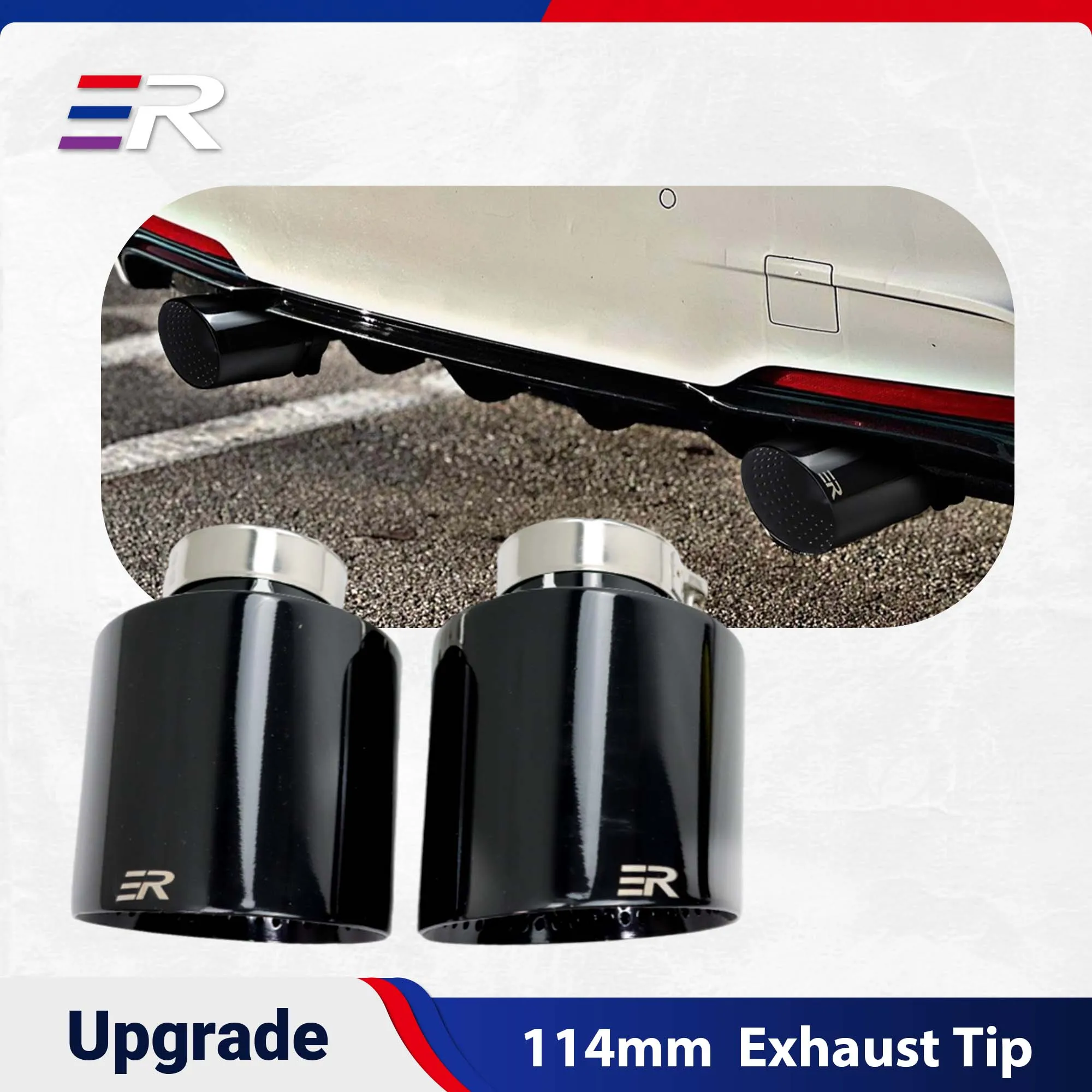 

ER Universal Exhaust Tip Upgrade Glossy Black Stainless Steel for Exhaust Muffler pipe Modify car exhaust Outlet 114mm