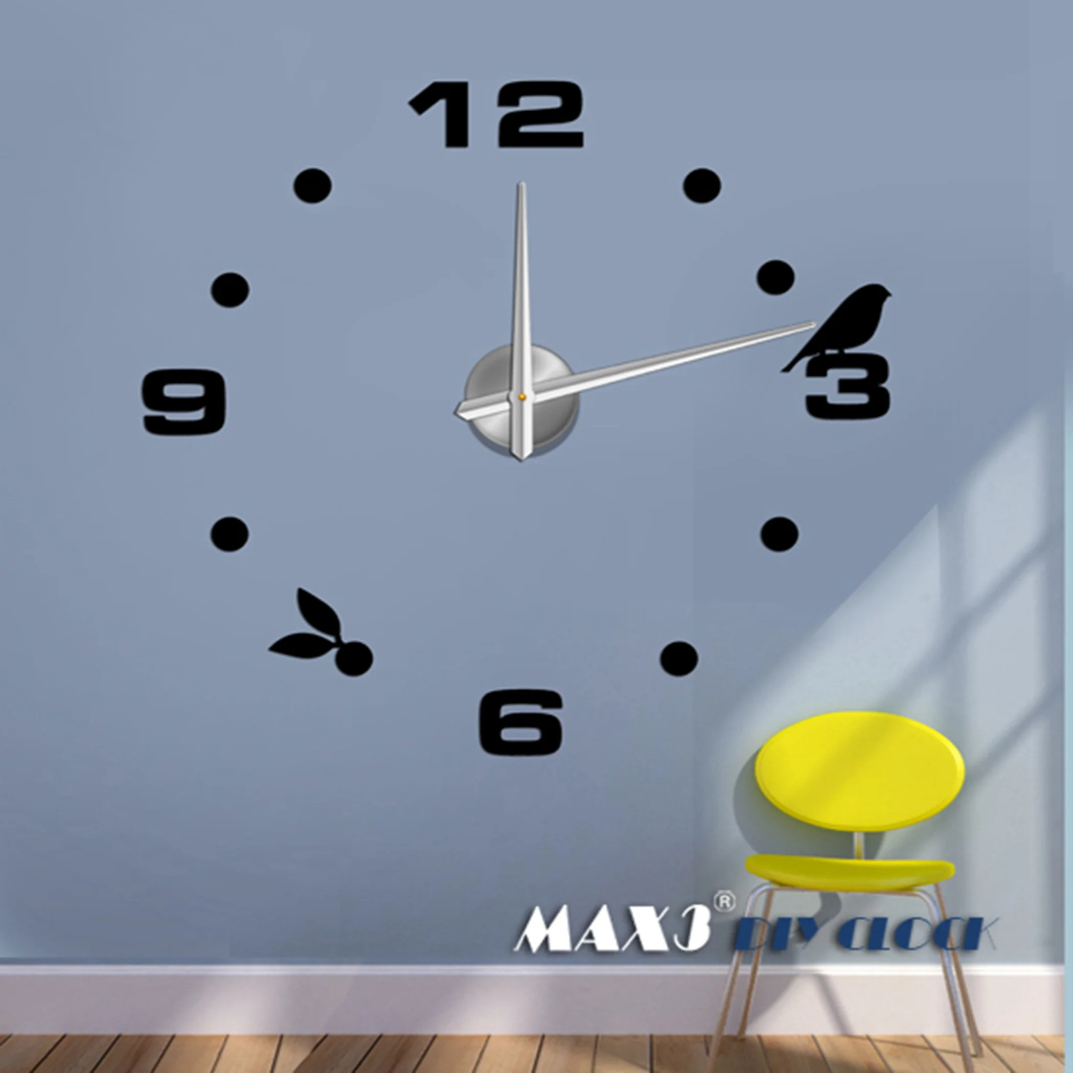 Adhesive Sticker 3D Frameless DIY Wall Clock Room Digit Dot Number Decor 12S006