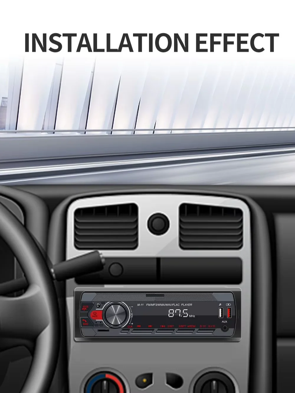 Universal Intelligence Multimedia Player For Car 1 Din MP3 Player FM Radio Stereo Audio Music USB/SD with Built-in AUX Input