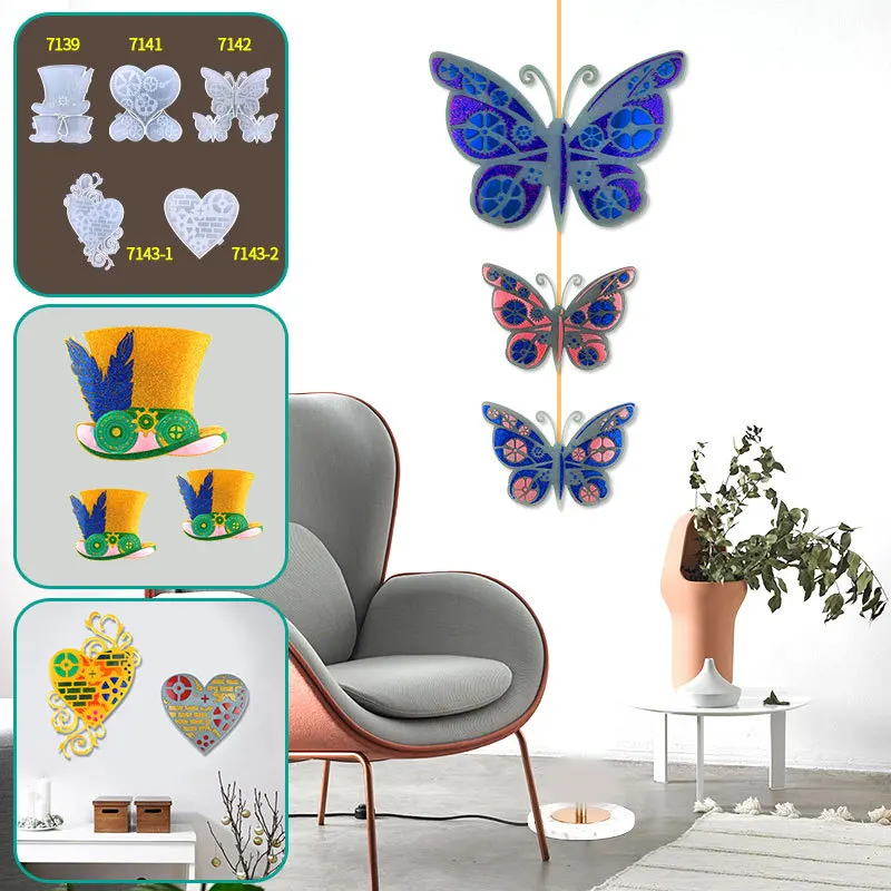 

Love Wall Hanging Silicone Mold DIY Gear Butterfly Wall Pendant Decoration Silicone Mould For Resin Handmade Casting Molds