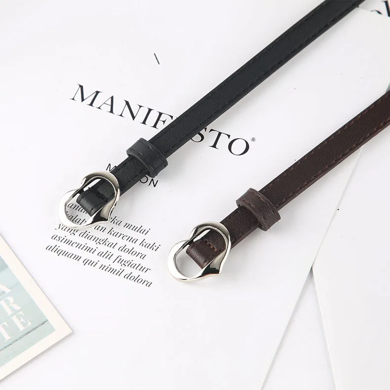 Belt Summer Black Small Heart Belt with Fine Matching Western Pants Simple and Versatile Belt 2025 New Fashion Decoration