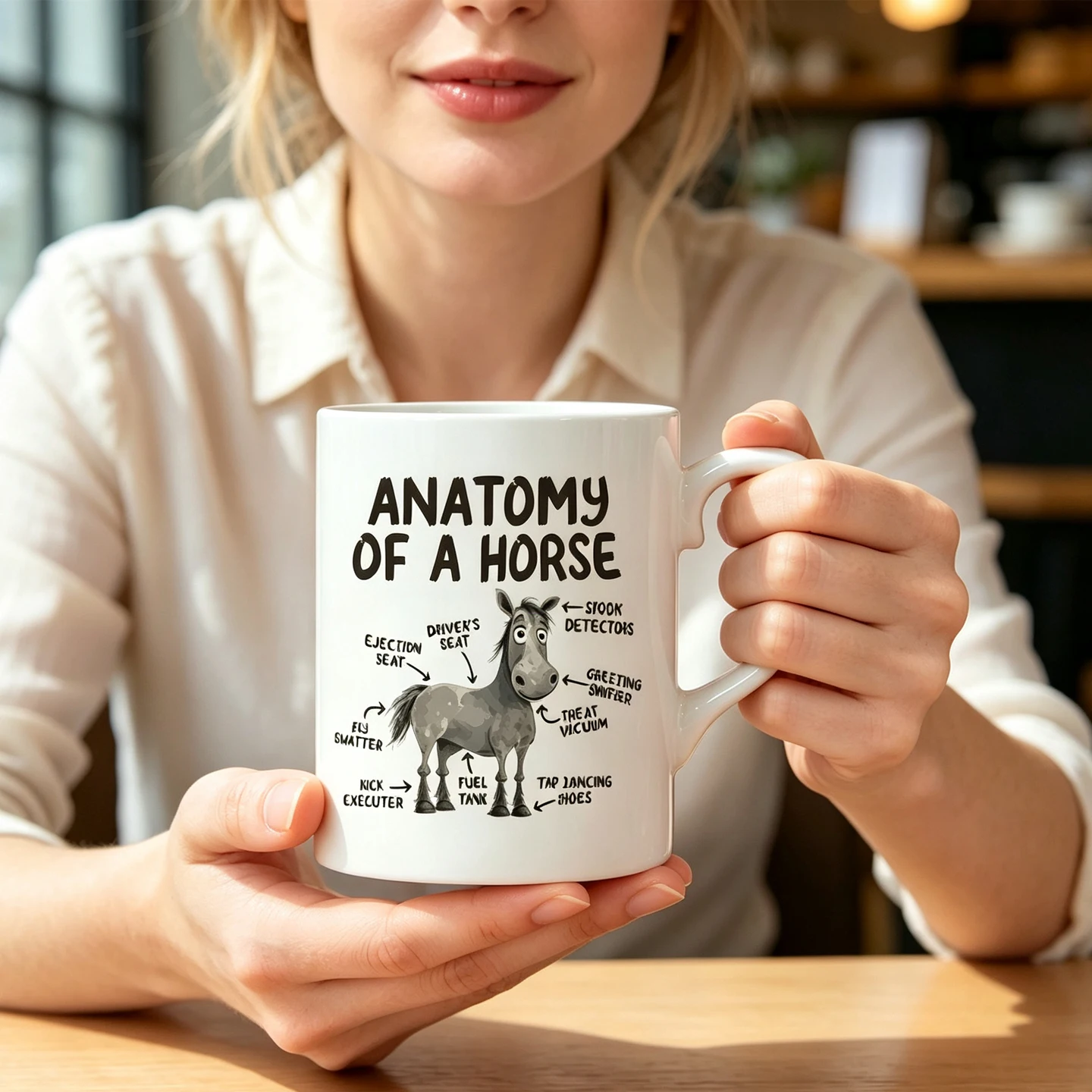 Anatomy of a Horse Mug, Funny Horse Gifts, Horse Lover Coffee Cup, Cute Cartoon Sarcastic Meme Graphic Birthday Present for Dad