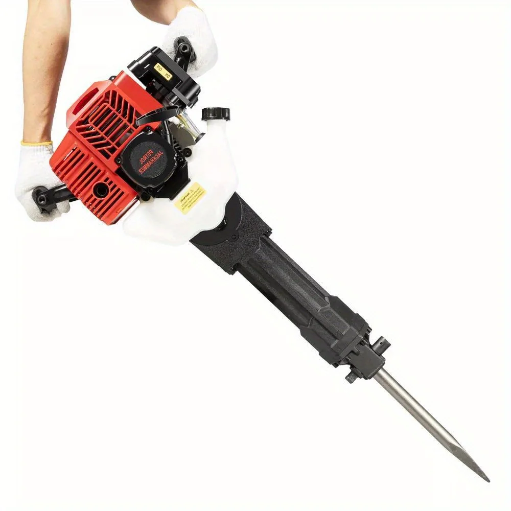 Professional 52cc Concrete Demolition Hammer - Gas-Powered Breaker Kit w/ 2 Heavy-Duty Chisels