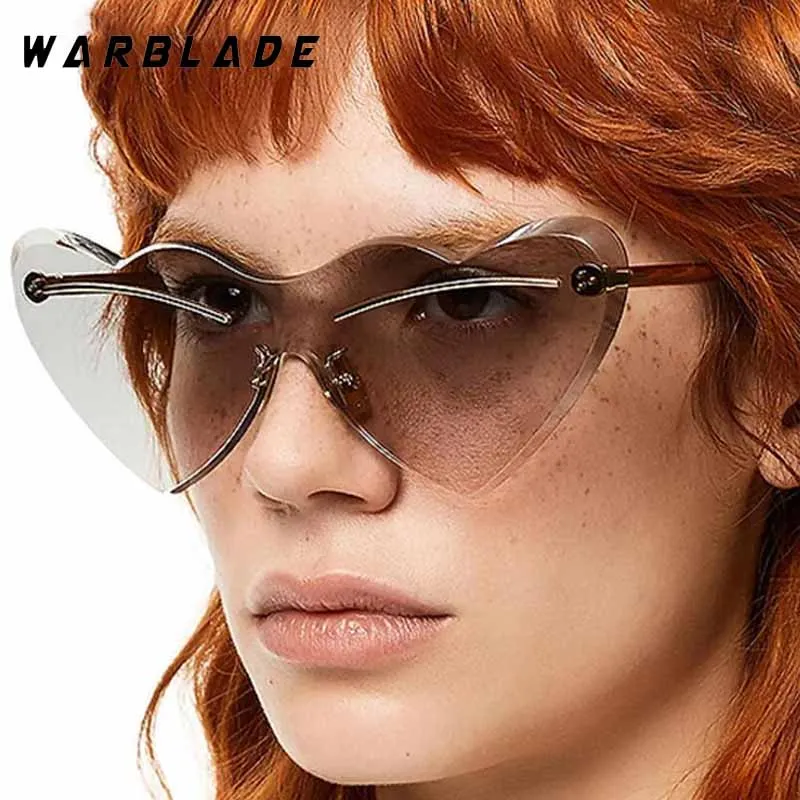 

Fashion Design Heart Shape Rimless Women's Sunglasses Luxury Brand Metal Leg Men Sunglass Party Street Snap Lentes Eyewear UV400