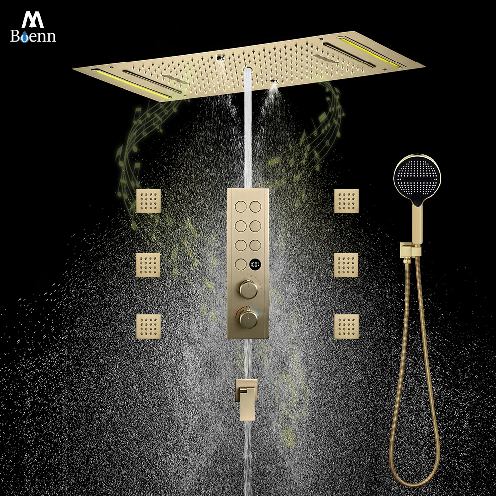 7 Functions Smart Shower Set System Bathroom Faucet Thermostatic Showers Diverter Mixer Embedded Rainfall Shower Head with Spout