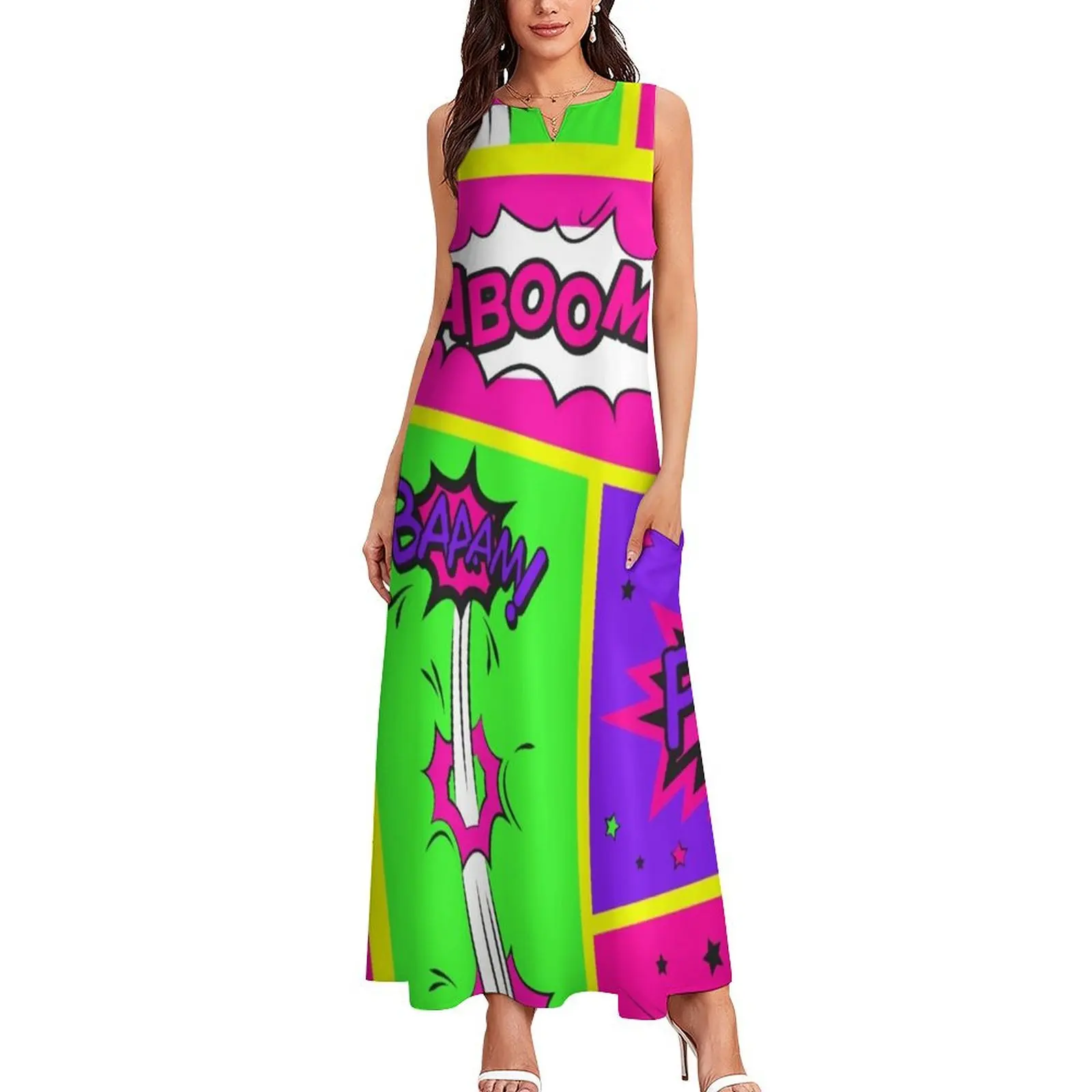 Bright and Colorful Comic Book Art Long Dress Female clothing Dress for pregnant women Prom gown Dress