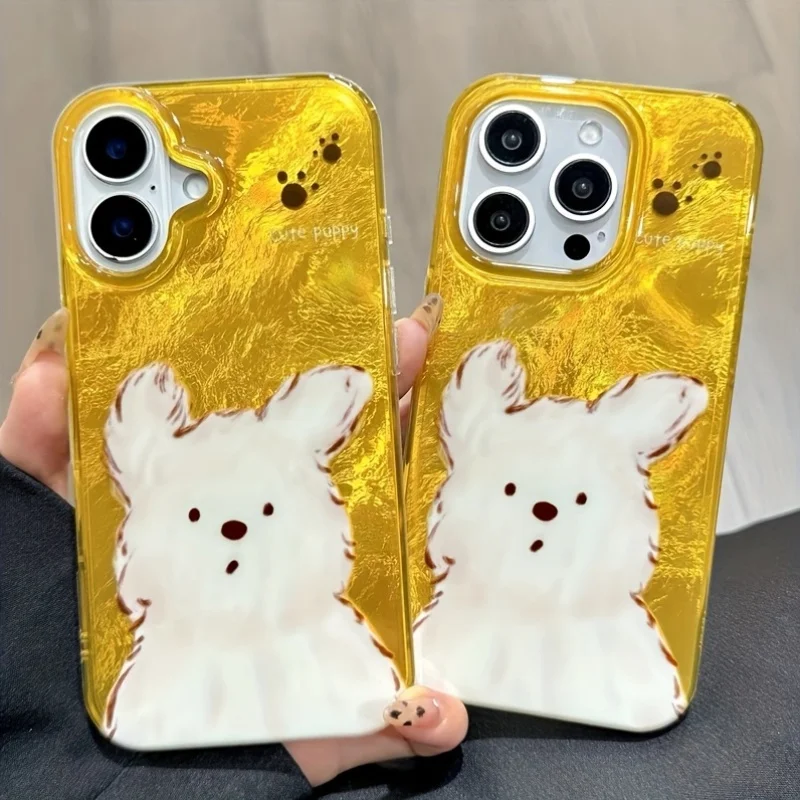 La nouvelle coque de téléphone en TPU avec motif de chiot mignon et texture de glacier de glace est compatible avec iPhone 17, 16, 15, 14, 13, 12, 11, etc.