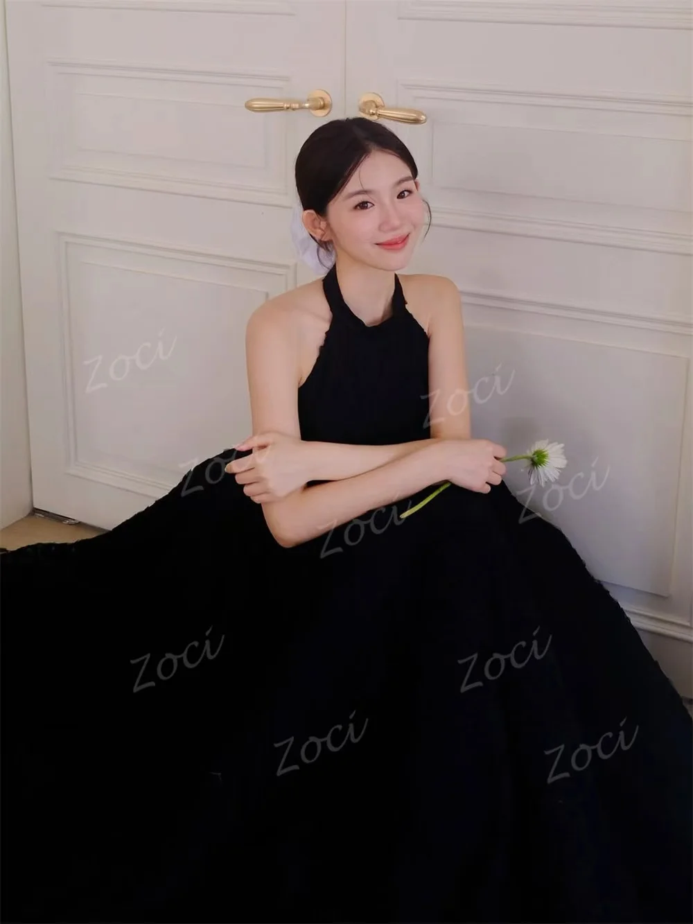 Zoci Modern Black Full Lace Halter Corea Abiti da sposa Foto Sparare Abito da cerimonia nuziale senza maniche 2026