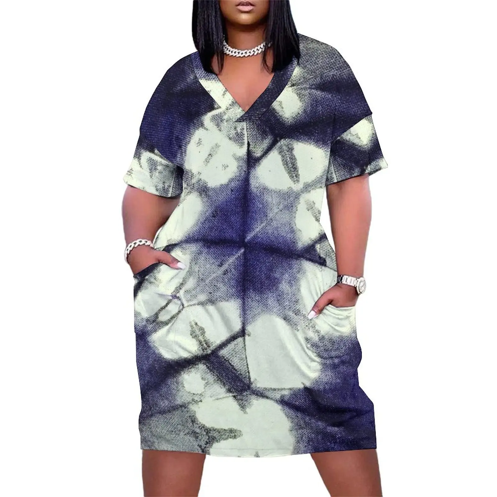 

Indigo Shibori Origami Crane Loose Pocket Dress Women's evening dress summer dresses ladies 2025