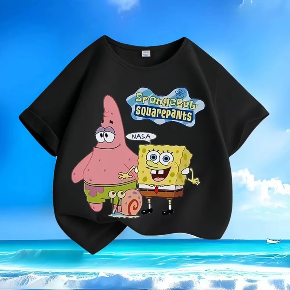 

Милая летняя новинка из коллекции SpongeBob SquarePants, детская футболка с короткими рукавами и круглым вырезом, универсальный топ