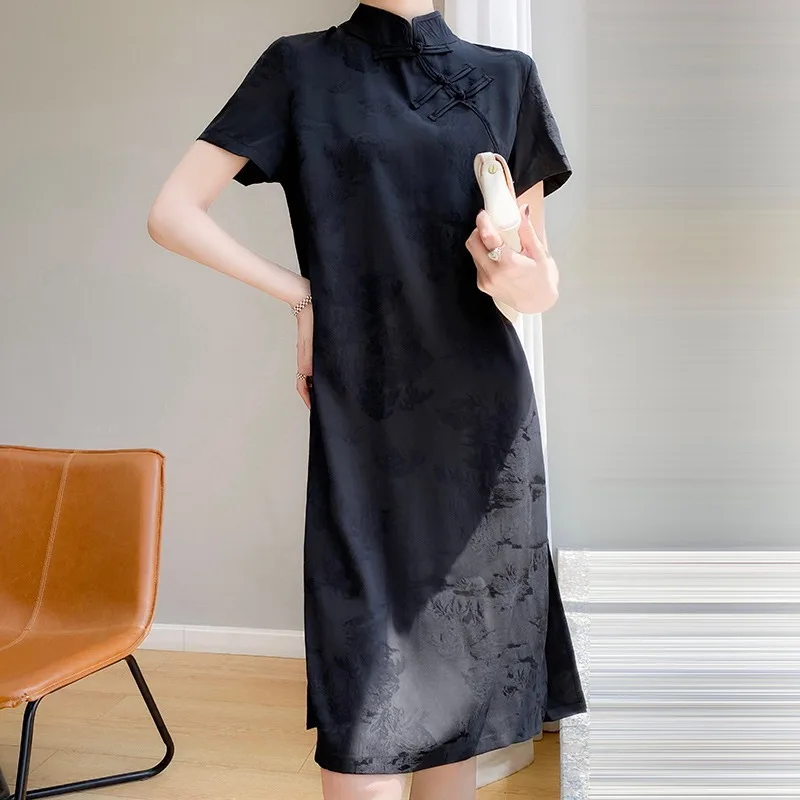 Damska satyna octanowa lub długa, luźna, wyszczuplająca sukienka w stylu koreańskim, z nadrukiem, idealna do pracy, letnia, modna, o kroju A-line.