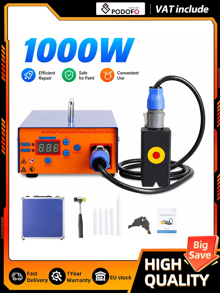 Podofo 1000W Kfz-Elektromagnetischer Induktions-PDR-Heizer, Lackschadenfreie Dellenreparaturmaschine, Hochleistungs-Magnetinduktions-Dellenentferner, Hot-Box-Werkzeugset