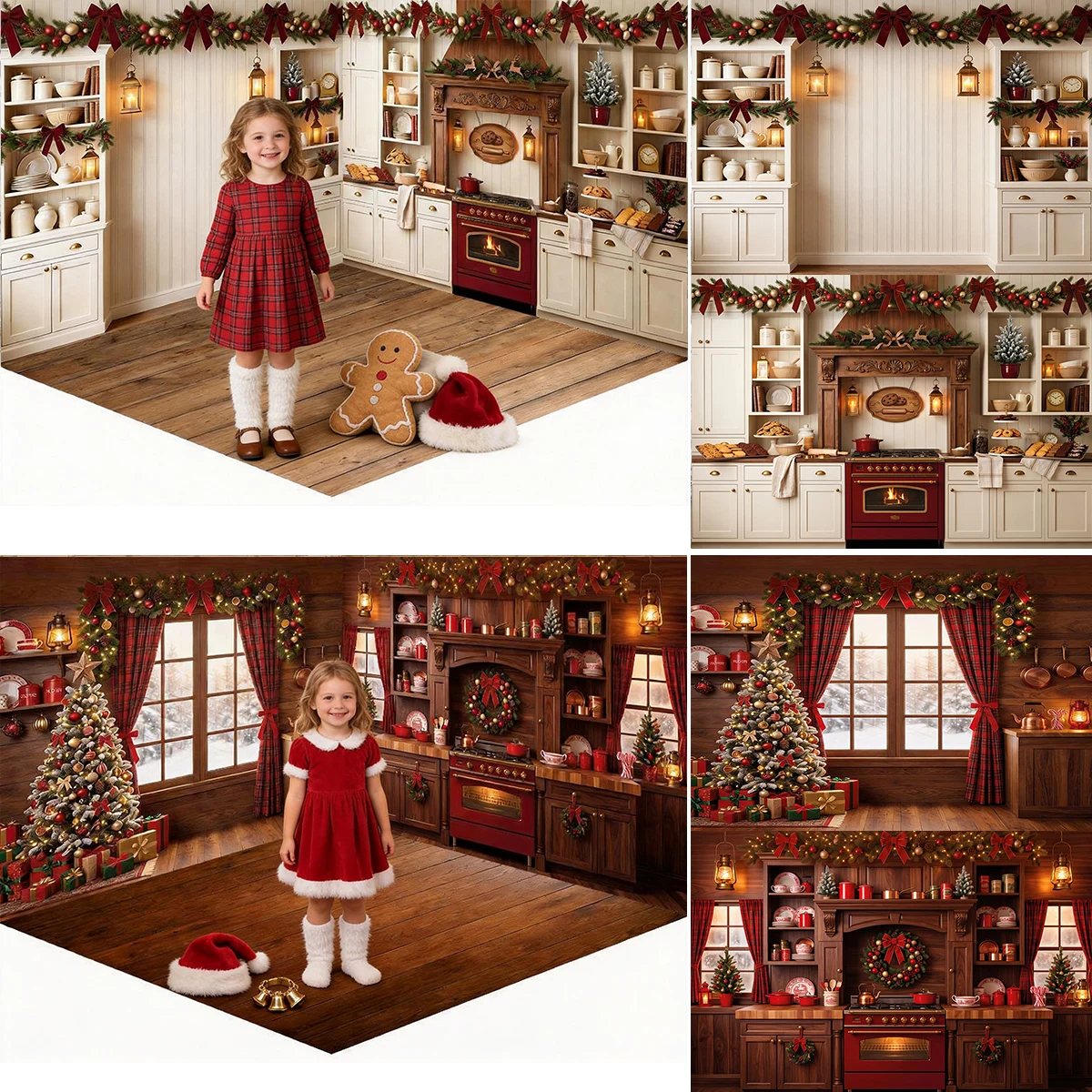 Baking Kitchen Kids - Рождественский кухонный фон для детской фотосессии,