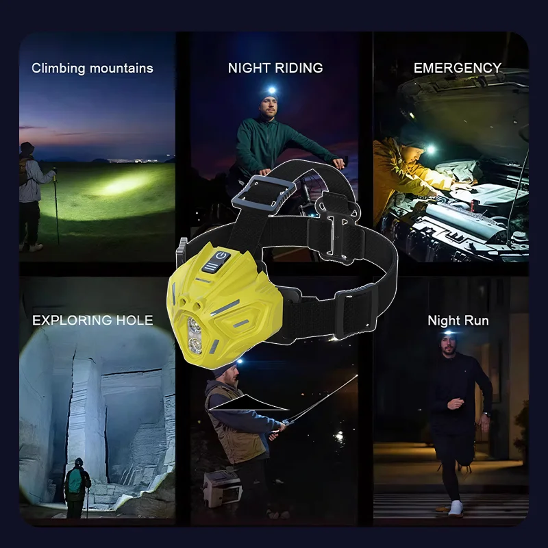 Outdoor Headlamp Wave Activation Technology Multi Light Sources 2400mAh Rechargeable Battery Waterproof Construction Headlight