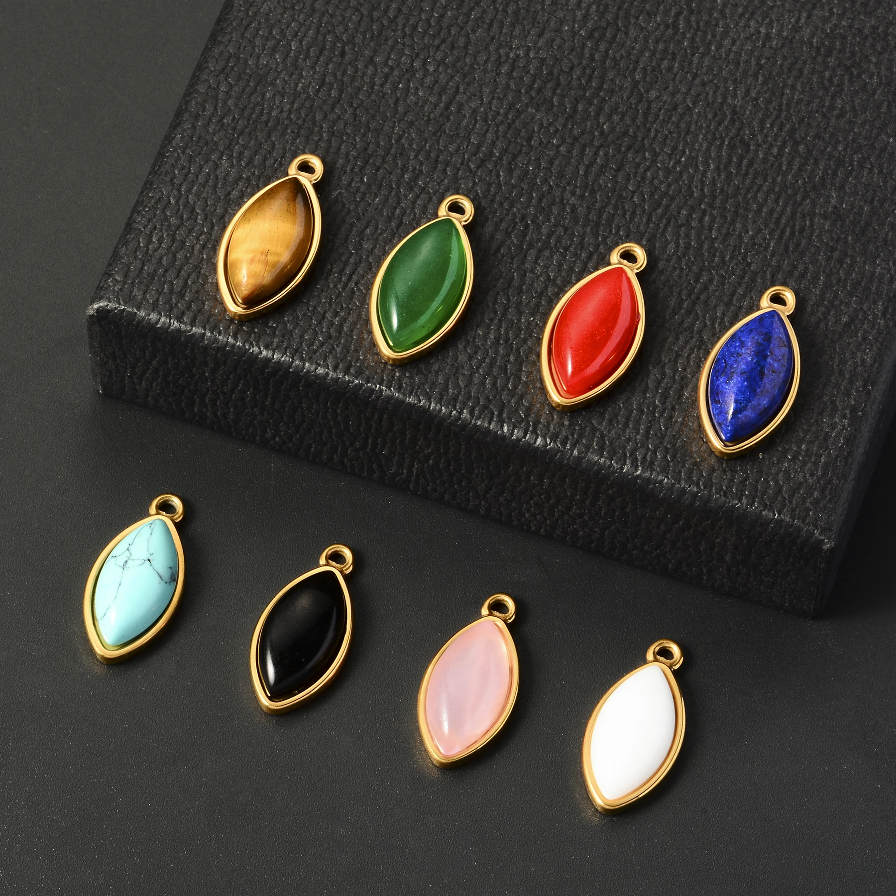 5pcs Stainless Steel Charms Horse Eye Nature Stone Pendant For DIY Bohemian Necklace Earring Bracelet Handmade Jewelry Accessori