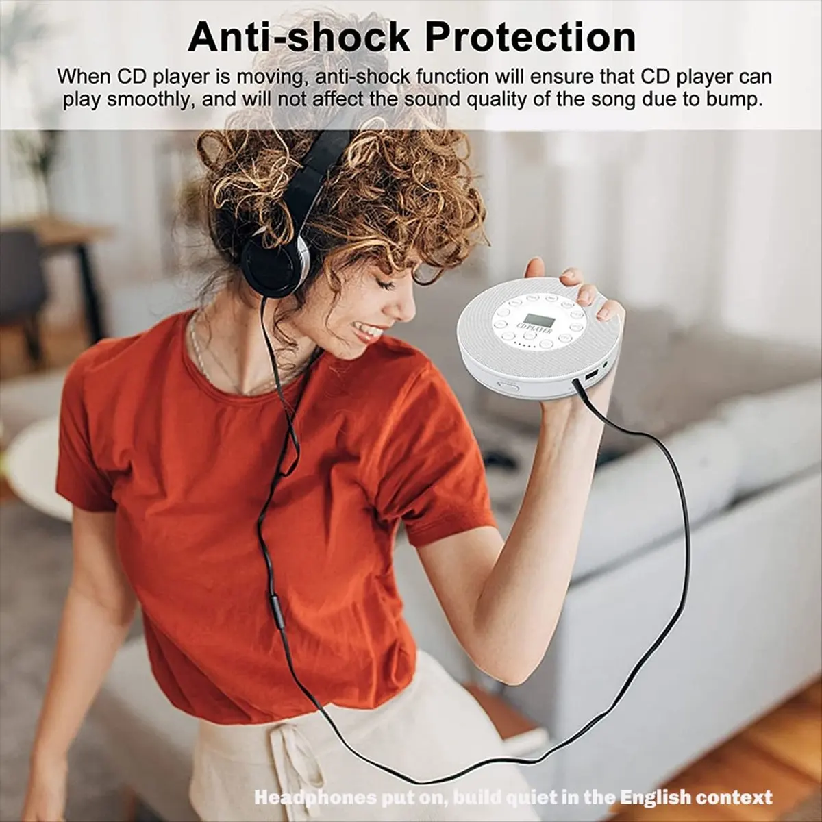 2026 جديد + مشغل أقراص مضغوطة بلوتوث نظام صوت ستيريو محمول تشغيل قابل لإعادة الشحن CD/CD-R/CD-RW/MP3 USB AUX IN سماعة جاك #2