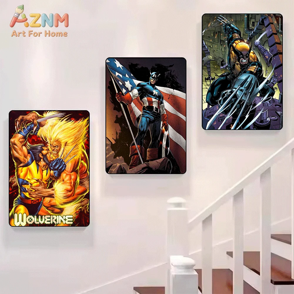 AZNM MARVEL Wolverine Superhero Comic Canvas Wall Art Frameless Painting Home Room Decor Poster