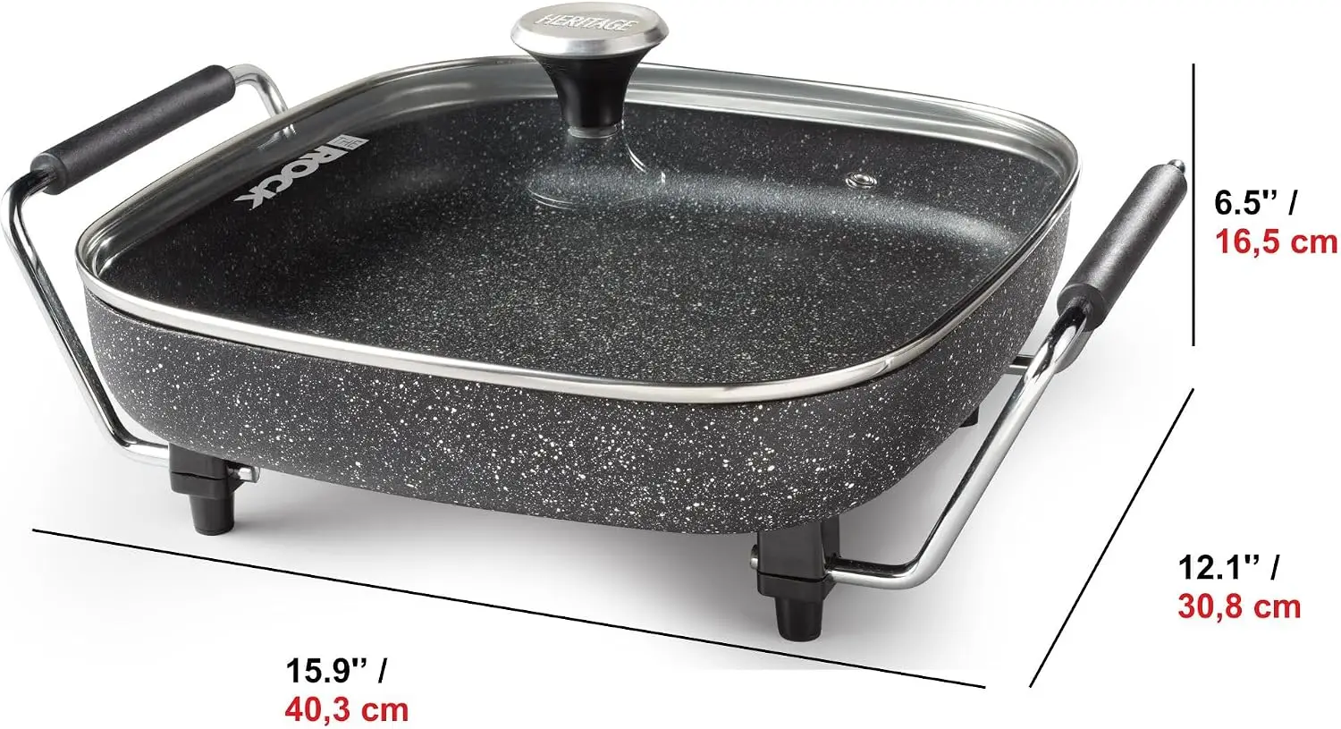 12 Inch 1200 Watt Electric Skillet Vented Glass Lid Cool Touch Handles Removable Controller