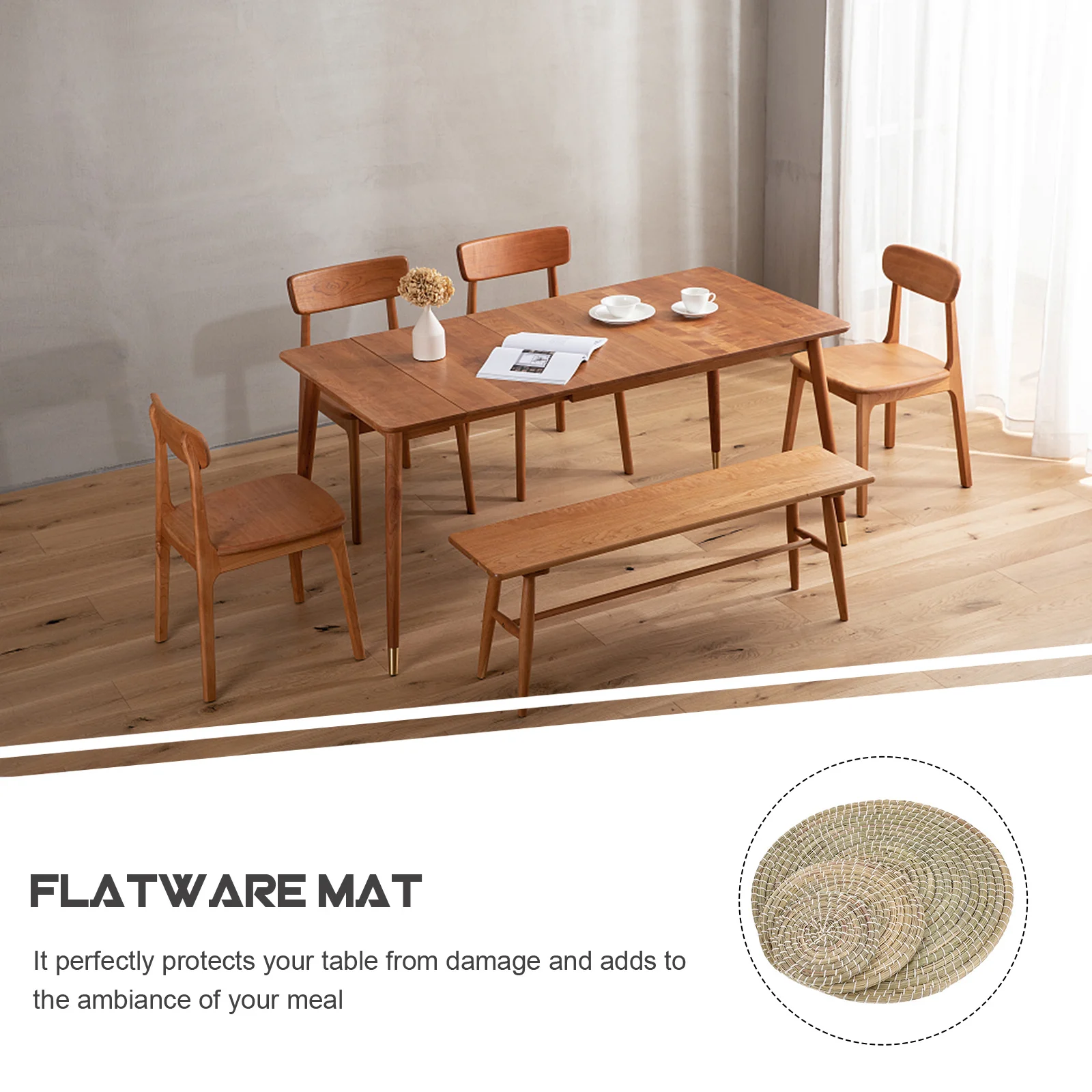 

3Pcs Placemat Set Natural Handwoven Round Coaster Heat Resistant Tableware Pad for Dining Table Decoration Insulated Pot Cushion