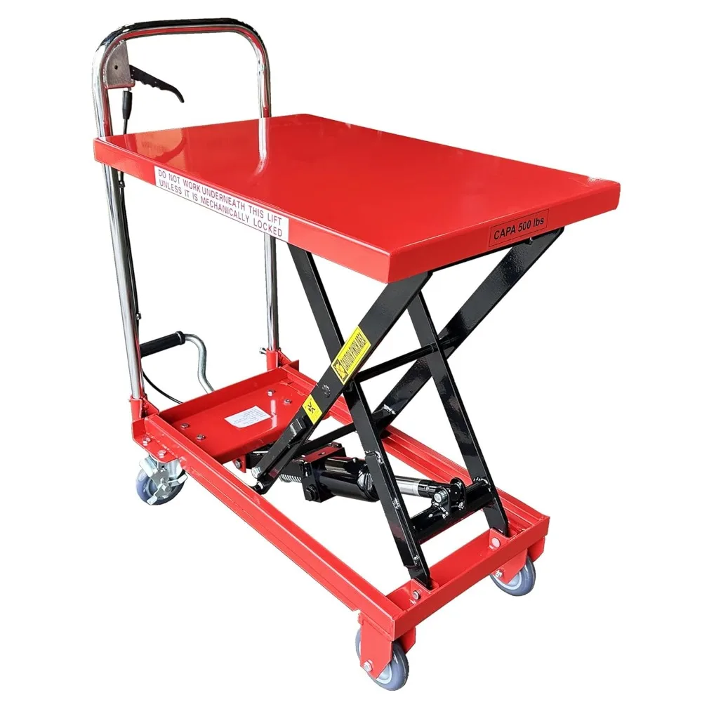 

Hydraulic Lift Cart, 500 Lb. Capacity, 28" x 18" Platform, 9.25" to 28.5" Lift Height, 98lbs Net Weight