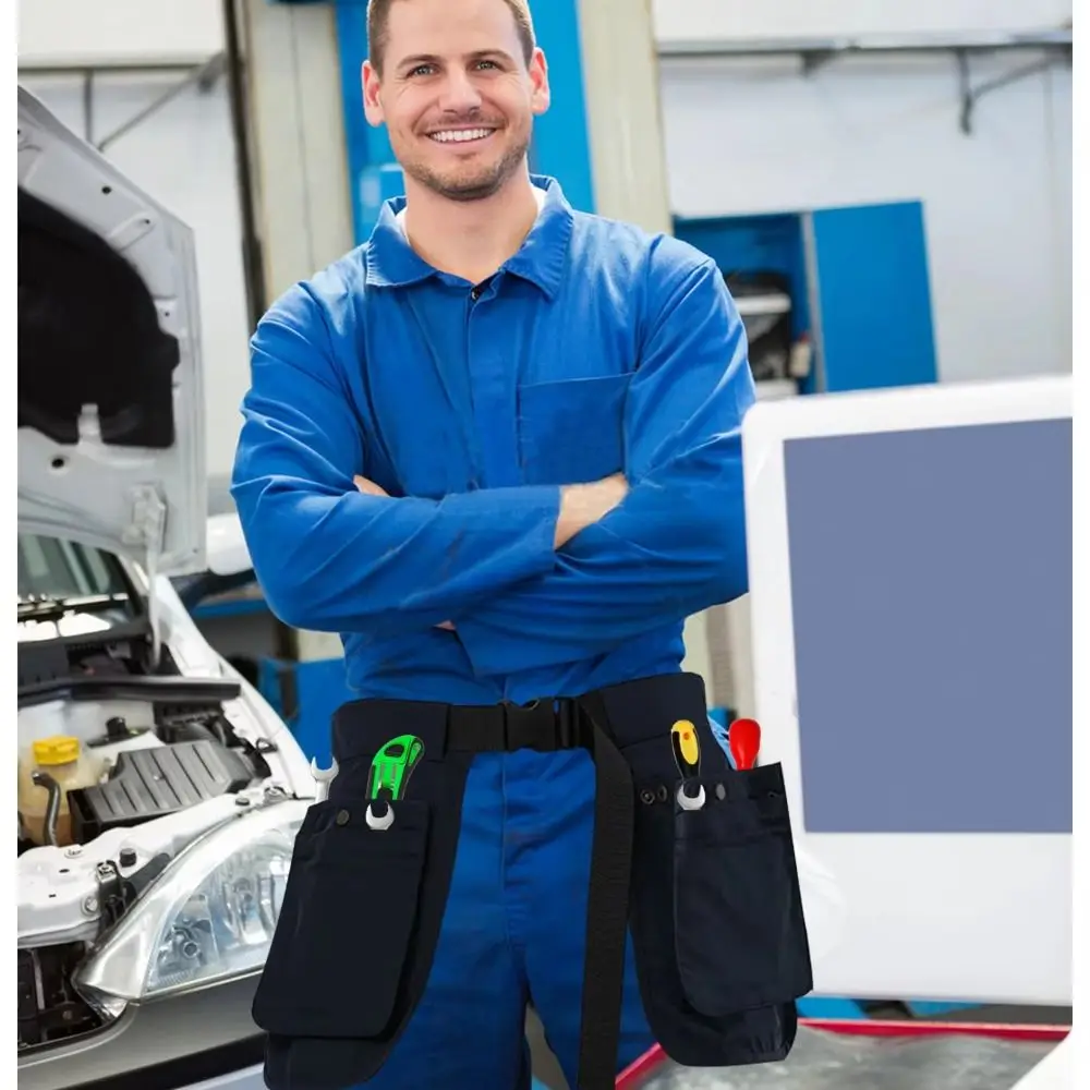 Fashion Multi-functional Waist Pack Black Multi-pocket Apron Belt Bag Waterproof Adjustable Fanny Pack Men