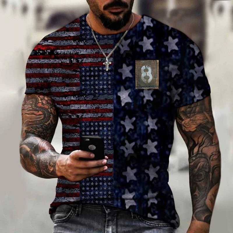 Camiseta de manga corta para hombre, camisa con estampado digital 3D, serie 1, diseño de bandera, para deportes al aire libre y Fitness, talla