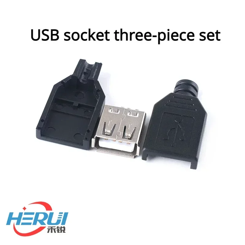 5pcs Three piece female base USB female head A female USB socket card box type A welding wire type with plastic shell