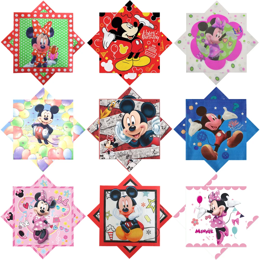 

20pcs/Pack Children's Mickey Mouse Napkins Birthday Party Decoration Paper Napkin Minnie Mouse Theme Disposable Tableware