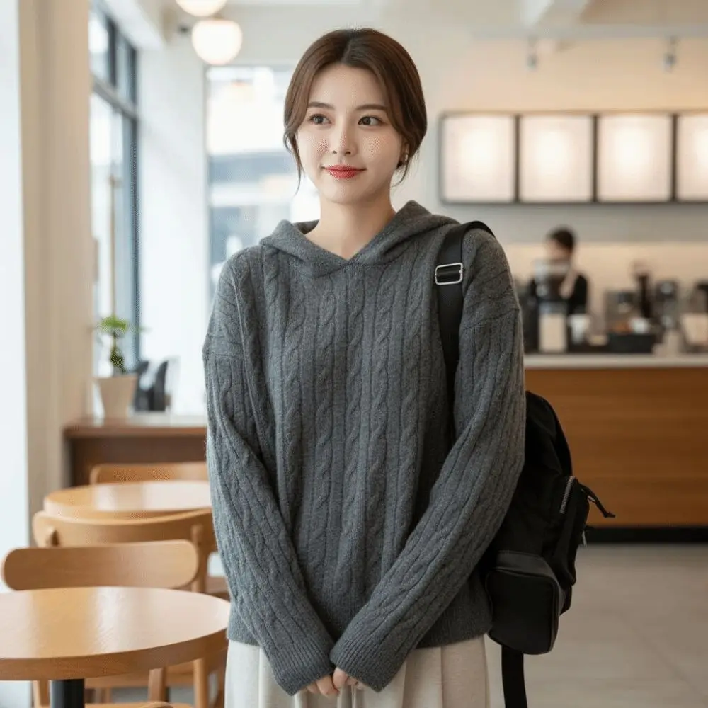 

Spring Autumn Long Sleeve Knitted Hoodies Pullover Casual Hooded Sweatshirts Loose Simple Hooded Knitted Sweater School Student