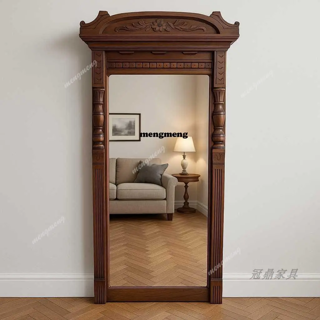 

French retro style carved full-body mirror, ancient style creative wall fitting mirror, American cloakroom full-length mirror