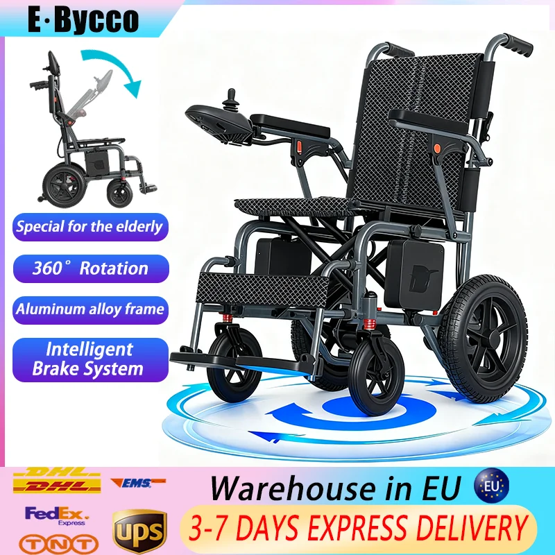 Sedia a Rotelle Elettrica Pieghevole E·BYCCO con Frenata Intelligente e Rotazione a 360° ° Scooter per Mobilità a 4 Ruote Rotante per Anziani e Disabili