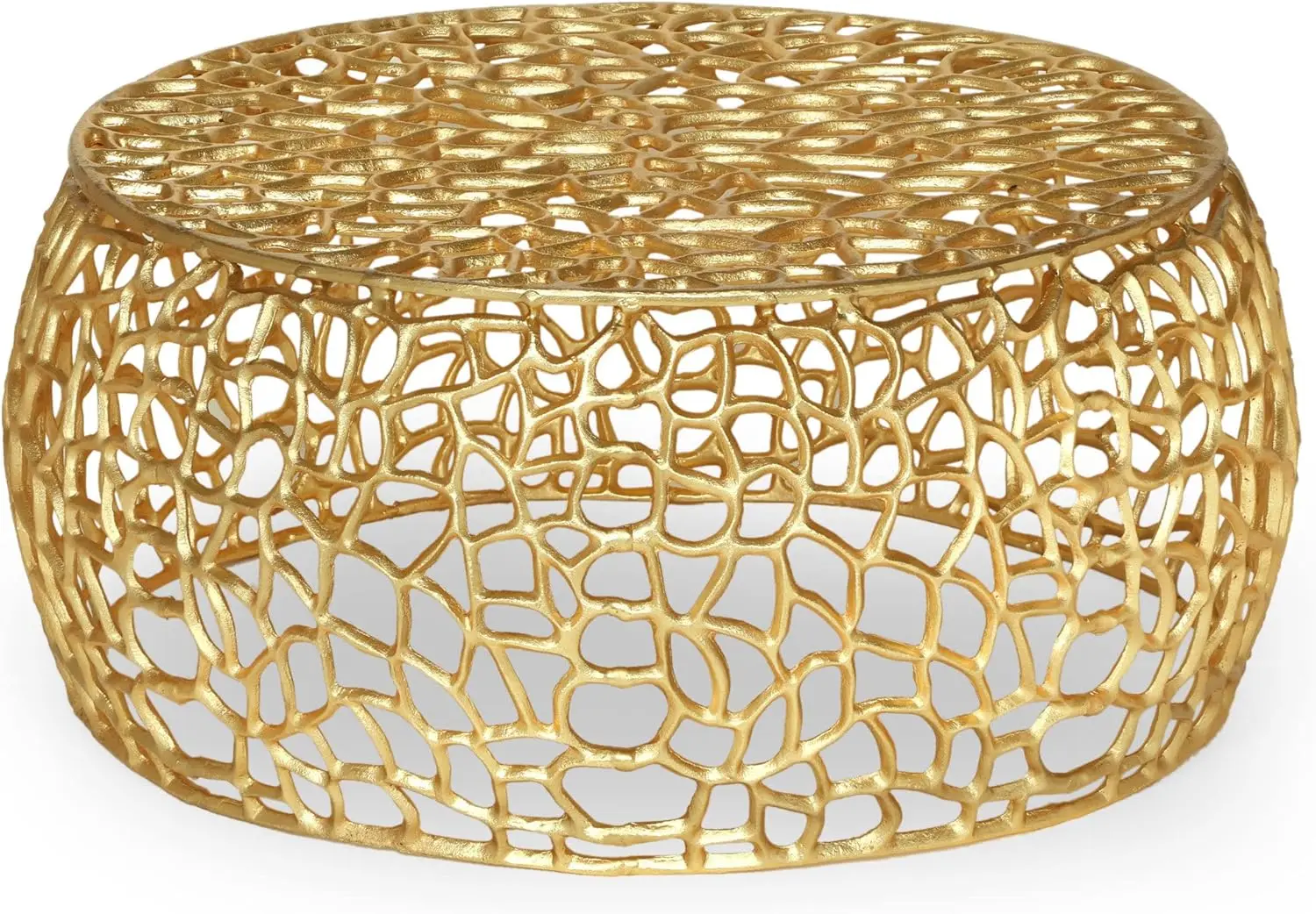 Modern Solid Aluminum Round Coffee Table with Intricate Design, Mesh Round Cocktail Table Creative Center Table for Living Room