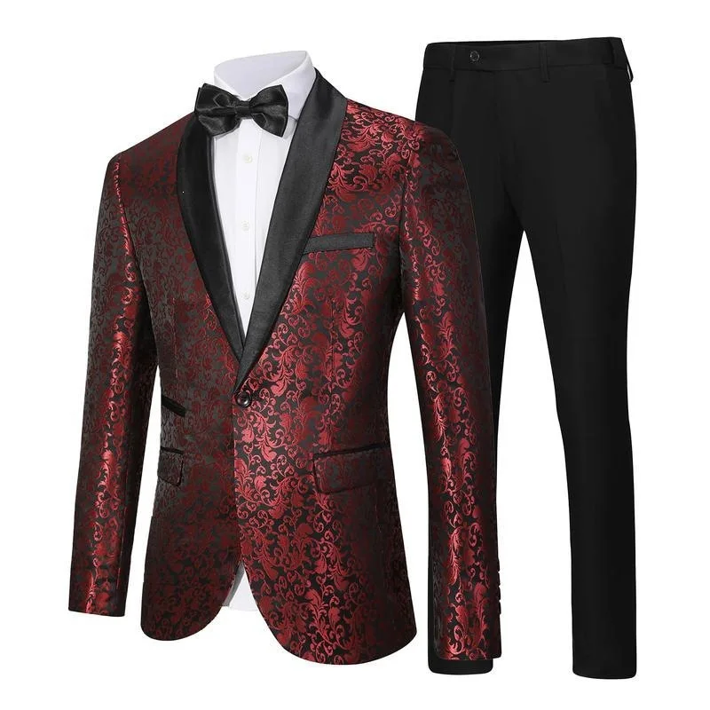 

Men's Jacquard Suit Embroidered Autumn Outerwear Double Slit Wide Fit Stand Collar No Button Special Style