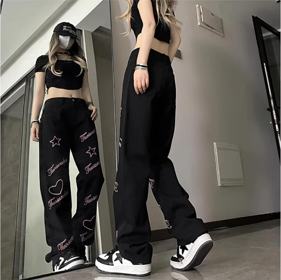 Neue frühling herbst plus größe baumwolle marke weibliche frauen mädchen streetwear gerade jeans